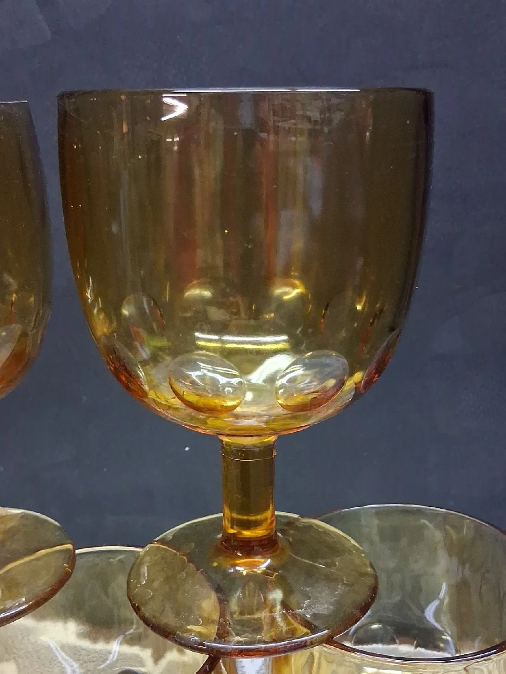 Vintage Bartlett Collins‎ Golden Amber Thumbprint Goblet